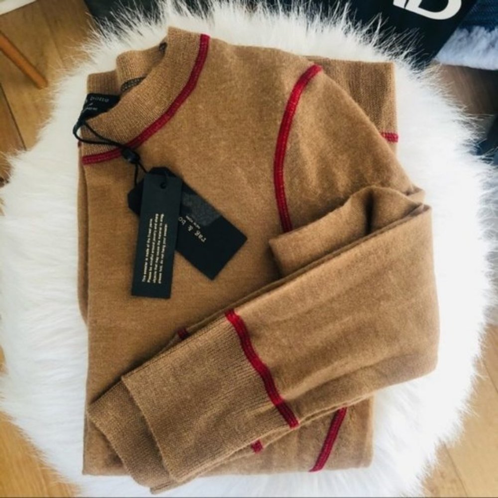 Rag & Bone Marina 100% Cashmere Sweater, Brown/Red, Size Small,  NWT - Picture 2 of 12